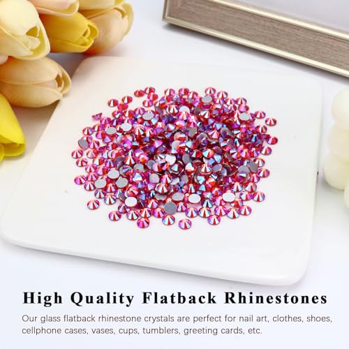 Image of 1440PCS SS4 Crystal Glass Flatback Rhinestones, Round Flat Back Crystal Gems for Nail Art and Craft Clothes, Glue Fix Diamond Stones Hyacinth /Orange Red AB (1.5-1.7mm)