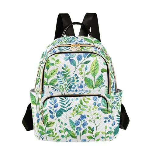 Mochila negra ligera antirrobo de 12.5 pulgadas casual con hojas verdes de acuarela