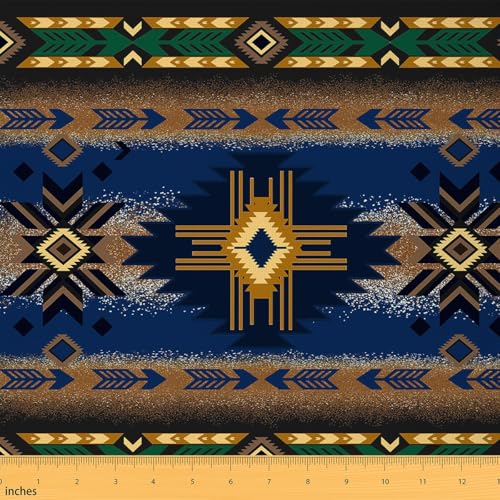 Tissus au mètre géométrique sud-ouest tribal marron vert pour décoration de chaise et DIY