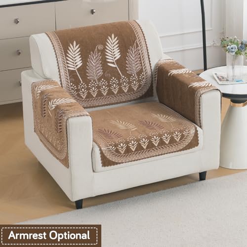 Image of HOKIPO Bagh Brown Premium Chenille Jacquard Sofa Cover for 1 Seater for Seat & Back, 'Royal Aangan Series' (IN-1006-L6*2)