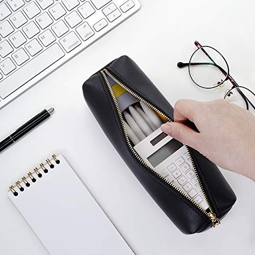 Dobmit PU Pencil Pen Case Portable Stationery Bag Big Capacity Pencil Pouch Cosmetic Organizer Bag for Woman and Man - Black - Image 6