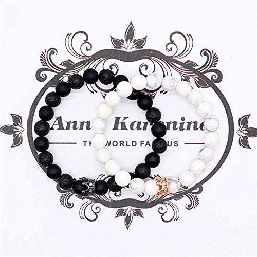 2 Pcs 8mm Natural Stone CZ Crown King Queen Beads His and Hers Couple Bracelet Meaningful Valentines Day's Gift for Lover Frinds - Image 4