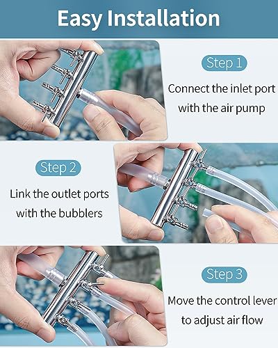 Image of Pawfly Aquarium Air Flow Control Lever Valve 4-Way Fish Tank Air Valve for Air Pump Chromium Copper Manifold Multi-Port Air Flow Splitter for 3 /16 inch ID & 3 /8 inch OD Airline Tubing