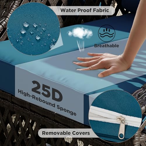 Image of HOMREST Wicker Patio Furniture 3-seat Sofa，Outdoor Seating Couch with Cushions, All-Weather Patio Couch for Porch, Poolside, Garden, Deck(Turquoise)