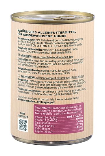 PRIMOX® Fleischmecker Hunde-Nassfutter | Getreidefrei | 70% Fleisch & Innereien | Made in Germany & 100% Natürlich | Omega-3 für Haut & Fell | Gluten- & Laktosefrei (Pferd, 6x400 g)
