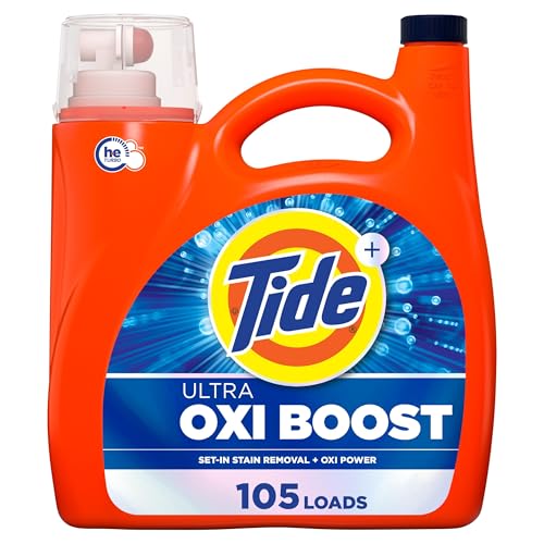 Tide Ultra Oxi Boost Liquid Laundry Detergent, 148 fl oz, 105 Loads, Advanced Stain Remover, Laundry Detergent Liquid with Extra Oxi Power