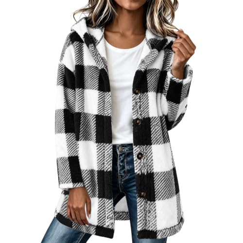 AUEZOIC Fleece Jacket for Women Hooded Plaid Sweatshirt Fuzzy Hoodie Jacket - image 6