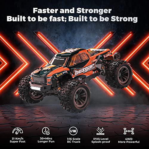 Image of BEZGAR HP161 High Speed 1:16 4X4 Off-Road Remote Control Truck, Waterproof Electric Hobby Grade RC Cars All Terrain Toy Truck with Upgrade Chassis for Kidia€ Adults Two Batteries ,30+ Mins Playtime