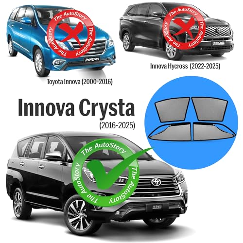 Image of AutoStory Magnetic Car Sunshade for Crysta 2016-2025 | Front Half Cut for Mirror Visibility + Rear Full Coverage with Zipper | Heavy Heat & UV Protection | Privacy Side Window Curtains Shades