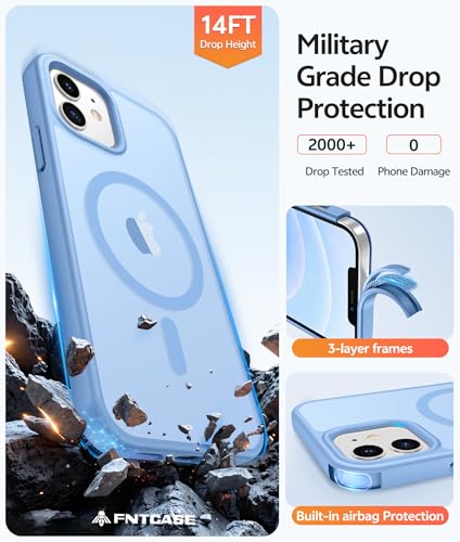 Image of FNTCASE for iPhone 13 Mini Case: for iPhone 12 Mini Case [Compatible with Magsafe] Translucent Matte Magnetic Phone Cover - Military Grade Drop Protection Shockproof Protective Cases - Light Blue