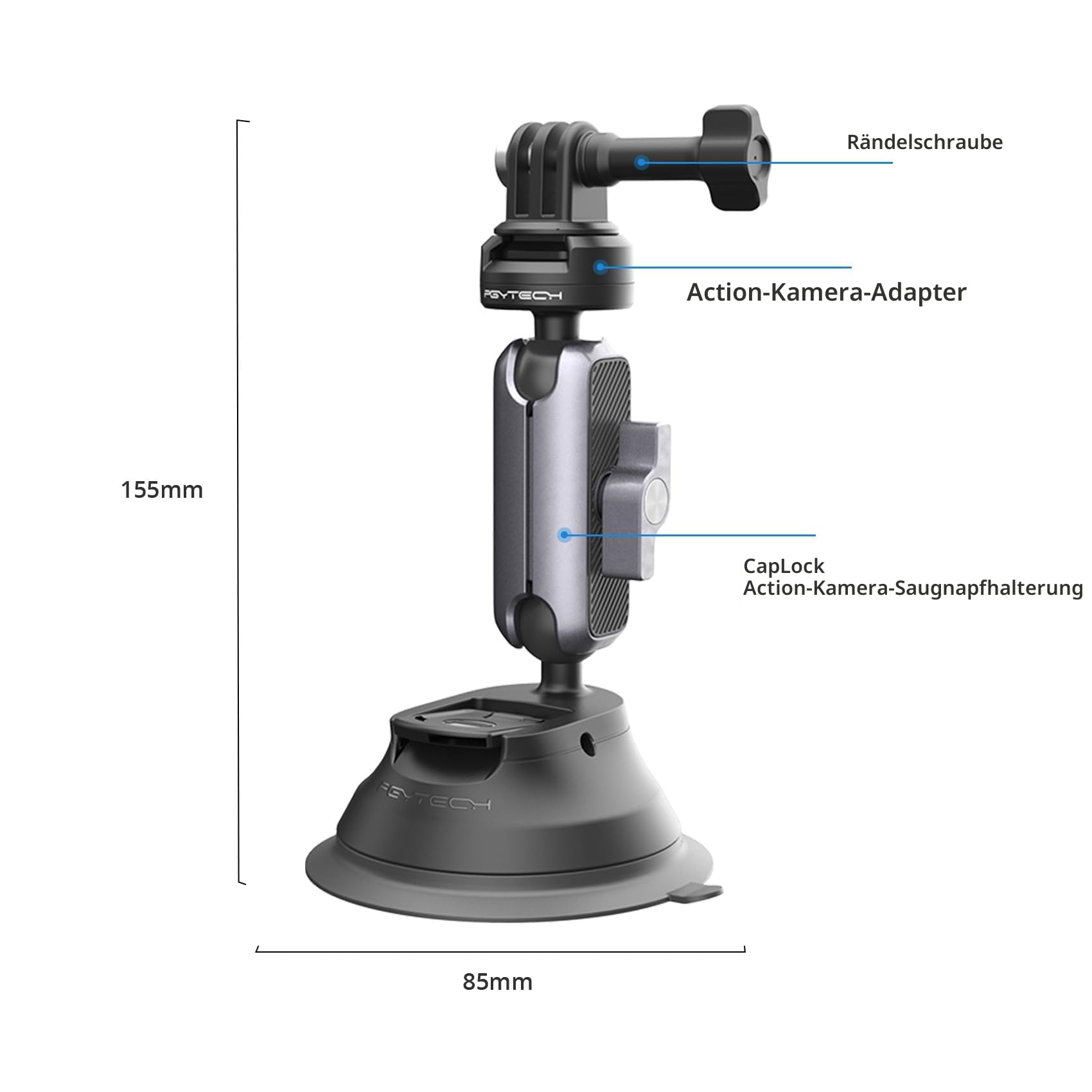 PGYTECH CapLock Saugnapf Auto Halterung Suction Cup Car Mount für DJI OSMO 360/Action 6/Pocket 4/3, für Gopro Hero 13/12, für Insta360 Ace Pro 2/X5 Action-Kam Zubehör mit 360° Doppelkopf Kugel