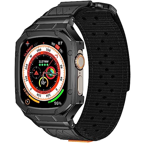 Image of BAITEYOU Band with Case Compatible with Apple Watch Band for Series Ultra 3 2 1 9 8 SE 7 6 5 4 49mm 45mm 44mm 42mm 41mm 40mm 38mm, Stainless Steel Metal Rugged Case for iwatch Bands for Men