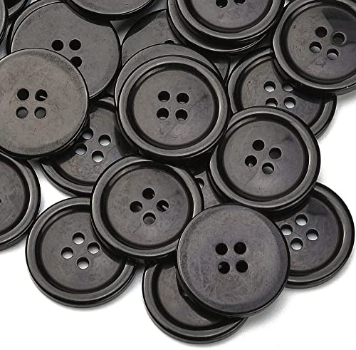 Image of Pack of 12 Buttons Diameter 25 mm,(1 inch) 4 Holed for Sewing and Art and Craft Round Buttons with 4 Holes| (Black Resin)