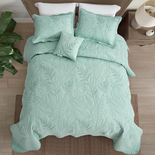 Image of Bedspread oversized，Queen 102x118，Beautiful Leaf Stitching，5 PCSeaglass