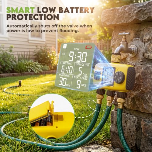 TRJZWA 3 Zone Sprinkler Timer for Garden Hose,Garden Hose Timer with Brass Inlet,Programmable Automatic&Manual Irrigation System with LCD Display for Yard/Lawn/Pool,Rain Delay,IPX5 Waterproof by TRJZWA - Image 6