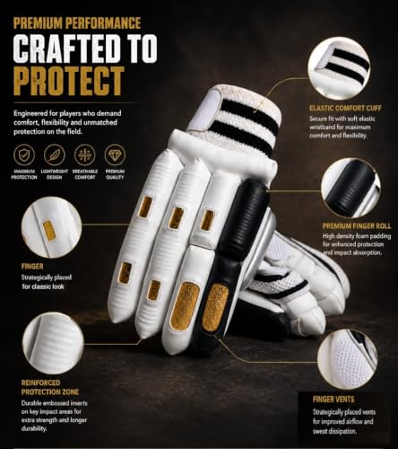Image of Rovers Player Edition Cricket Gloves for Mens | Highperformance Adult Cricket Batting Gloves (Black, Right)