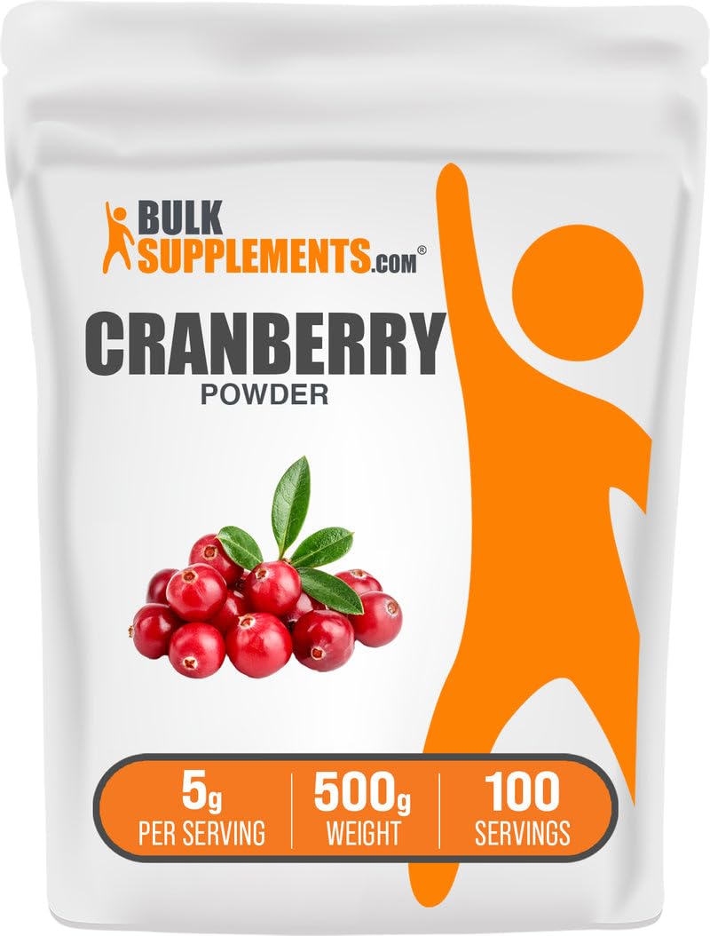 BulkSupplements.com Cranberry Powder - Cranberry Supplements for Women & Men, Air Dried Cranberries - Unsweetened & Gluten Free, 5g per Serving, 500g (1.1 lbs) (Pack of 1) 17.64 Ounce (Pack of 1)