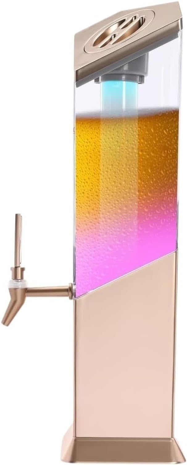 WOMGKDA 3 Litre Juice Dispenser Server for Parties with Spigot, Ice Core and Water Container Drink Tower for Beverages, Rose Gold, 6.1x22.83inch