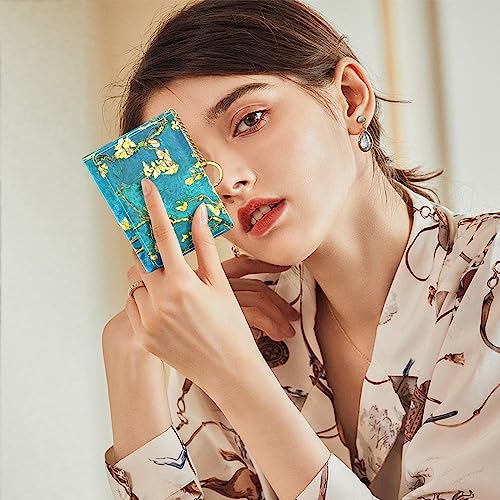 Image of Rouidr Womens Wallet, Small Slim RFID Card Wallets for Women, Cute Front Pocket Trifold Leather Card Organizer with 7 Slots & ID Window, Almond Tree