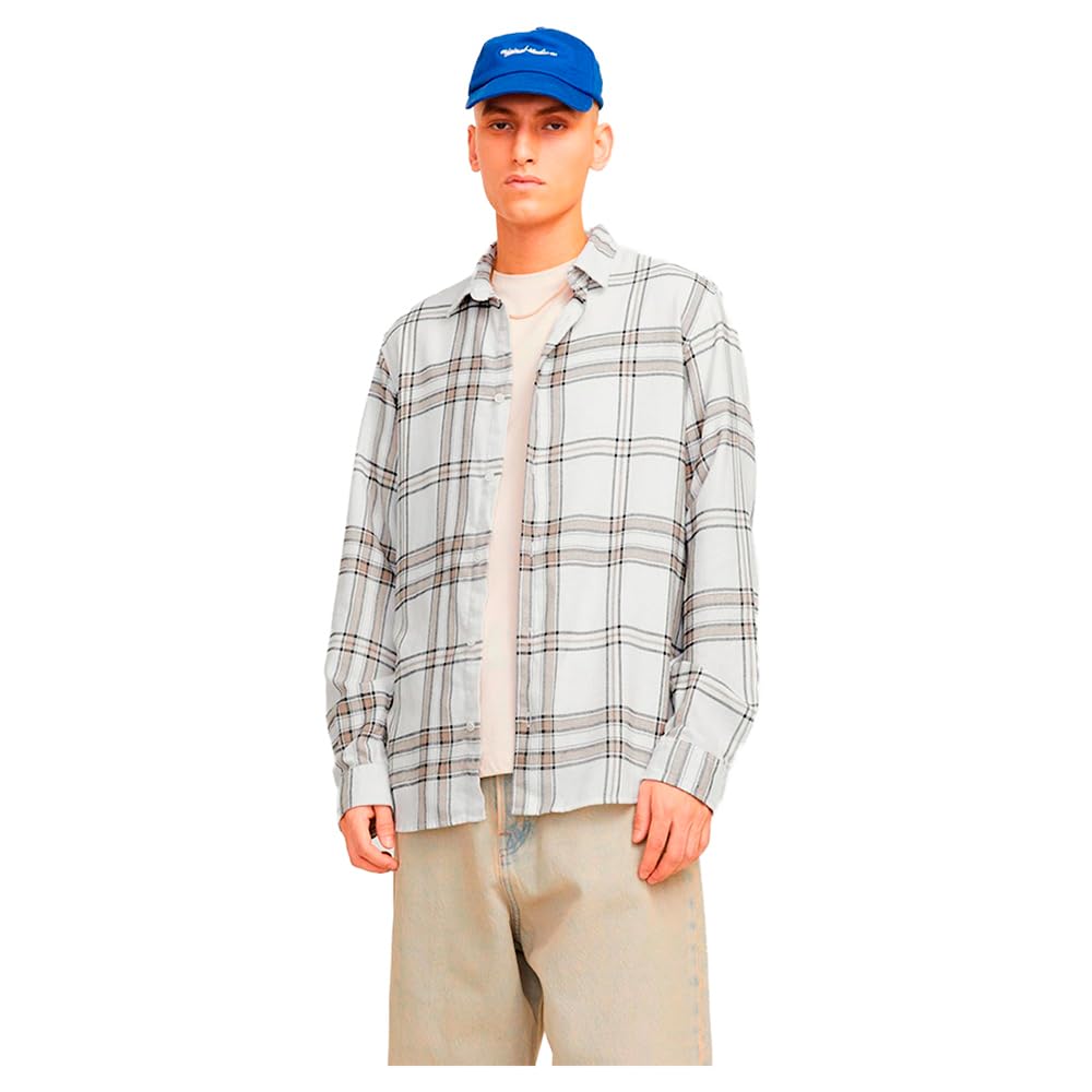 JACK & JONES JORJOSHUA Flannel Check Shirt LS, Cloud Dancer/Checks:Checks, M