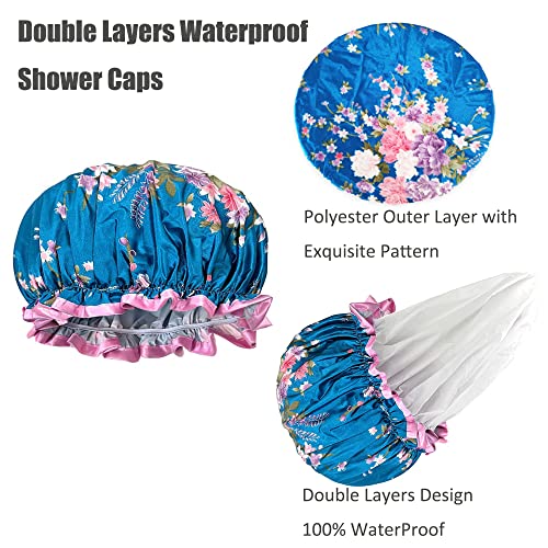 Lofekea Waterproof Shower Cap, 4 Pack Shower Caps For Women, Elastic Reusable Bath Hair Cap For Shower, Adjustable Double Layered Waterproof Bathing Shower Hat #TOP2