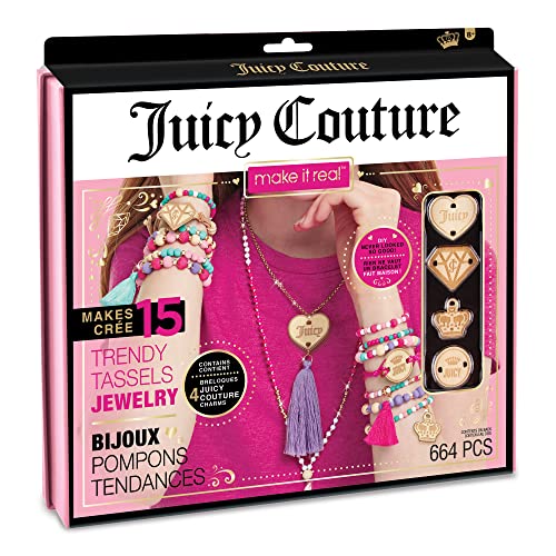 Make It Real - Juicy Couture Trendy Tassels Bracelet Making Kit - Kids Jewelry Making Kit - DIY Beads & Charm Bracelet Making Kit for Girls - Friendship Bracelets with Beads for Girls 8-10-12-14