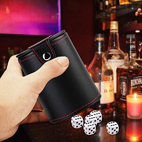 Aulufft Pu Leather Dice Cup Set With 5 Standard Dices For Yahtzee Farkle Backgammon Bar Party Craps Game - Red Felt Lined, 1 Pack #TOP4