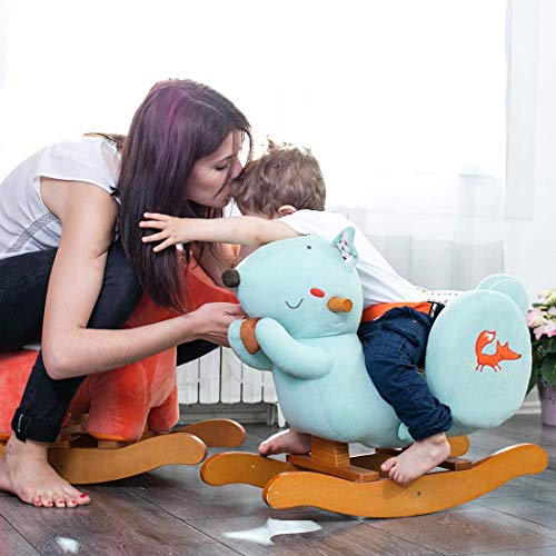 Labebe Baby Schaukelpferd Holz, Schaukelpferd Plüsch, Eichhörnchen Form Schaukelpferd Blau für Baby 1-3 Jahre Alt… – Bild 7