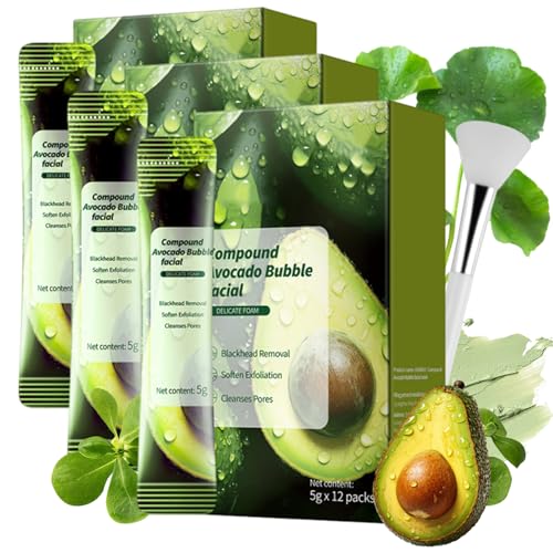 Mascarilla Facial De Burbujas De Aguacate, Mascarilla Facial Limpiadora De Burbujas Con Ácido Complejo De Aguacate, Mascarilla De Barro Con Esencia De Limpieza Profunda (3 cajas)