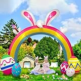 TOROKOM 10FT Easter Inflatable Bunny Colorful Eggs Rainbow Archway Decorations with Build-in LEDs, Blow Up Yard Decoration Easter Inflatables for Party Indoor, Outdoor, Lawn, Garden Decor