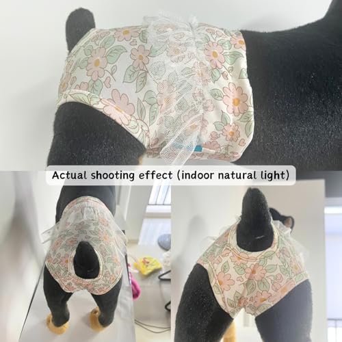 Image of Small Dog Sanitary Panties, Lace Washable Reusable Cute Puppy Panties Pet Underwear Diaper Physiological Shorts for Female Girls Dogs (Flower Leaves,XS)