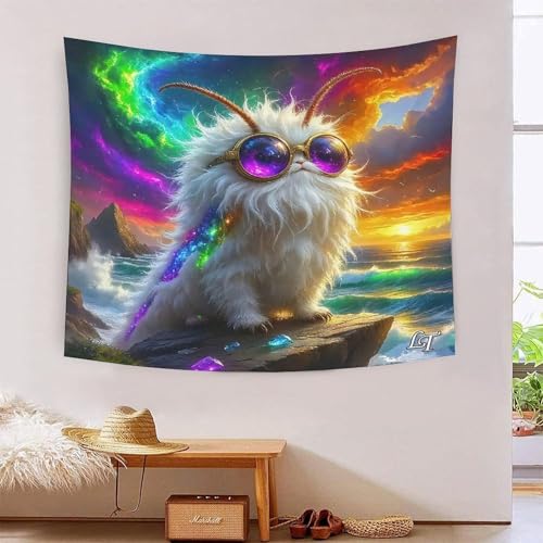 Tenture 3D chat blanc pour une décoration de chambre de garçon moderne