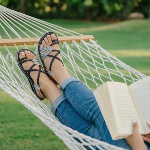 Plaka Palm Leaf Flat Summer Sandals for Women | Perfect for The Beach Walking & Dressy Occasions | Black Zebra | Size 9 - Thumbnail 3