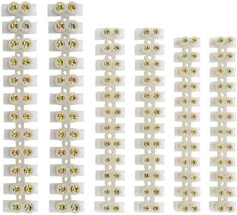 6Pcs 6A 10A 20A 12 Position Double Row Screw Terminal Block Flame Retardant Nylon Terminal Barrier Block Connector for All Wide Use(White)