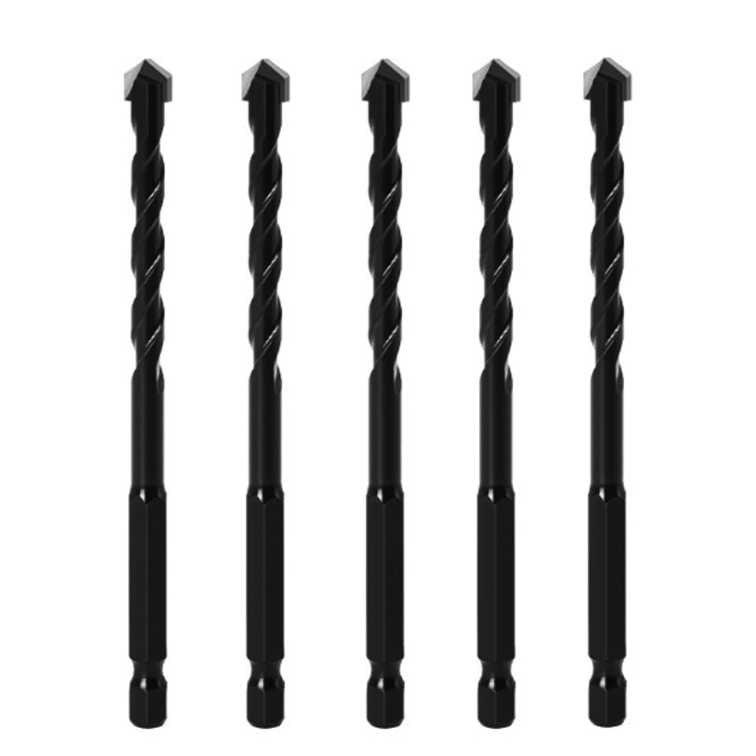 Masonry Drill Bit Set 6mm(1/4"), 5PCS Carbide Drill Bit Set for Thin Metal, Stone, Marble, Brick, Plastic, Ceramic, Concrete, Glass, Hex Shank.