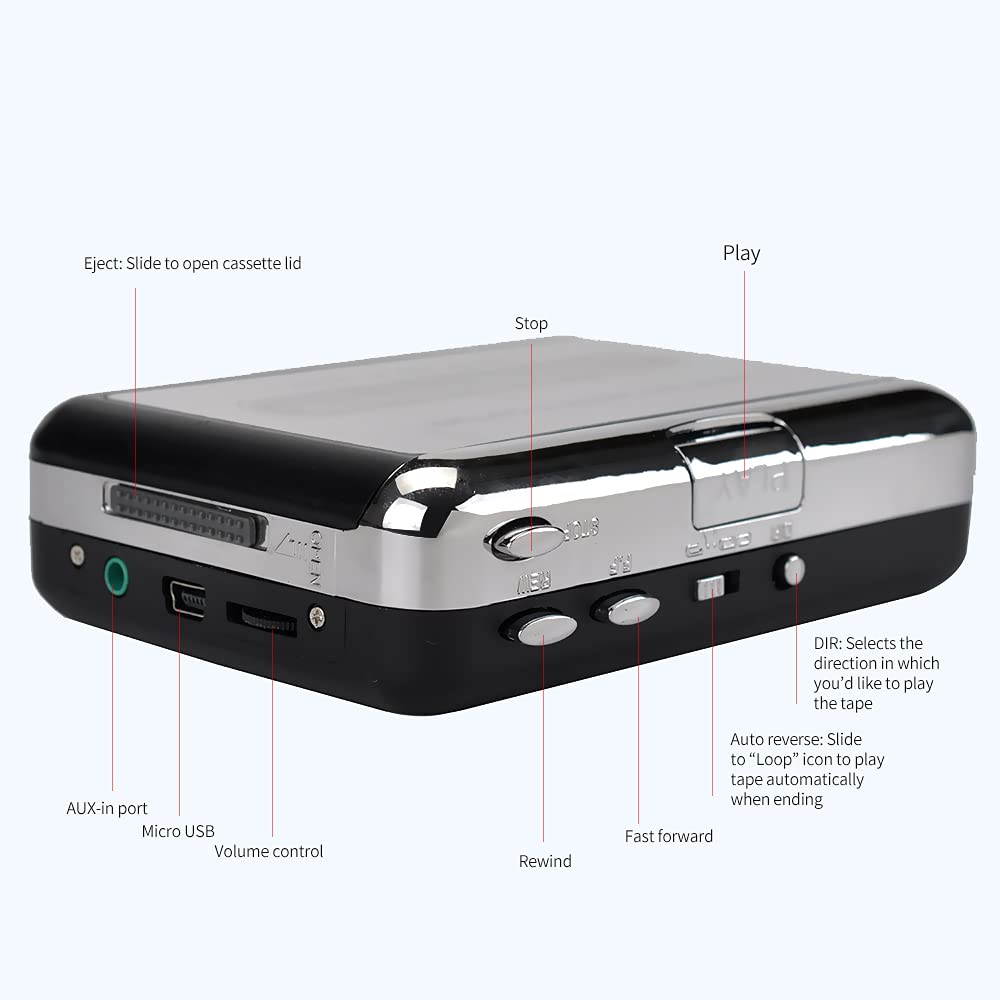 Convertisseur de Cassette vers MP3/CD, Lecteur de Cassette Portable, Sortie pour Casque, Haut-Parleur avec Plug N Play et Manuel D'utilisation, Facile à Utiliser