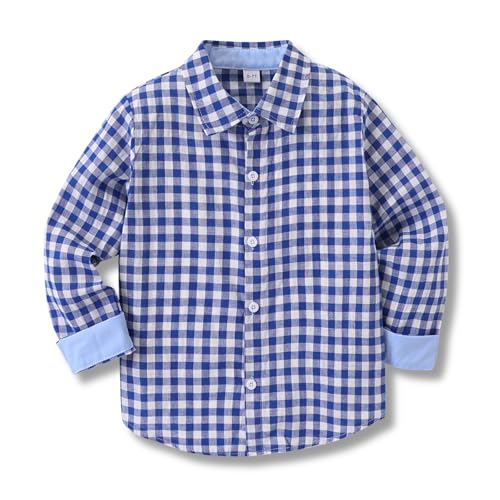Image of Size 5-10 Years Boys' Long Sleeve Buffalo Plaid Button-Down Shirt Fall Thin Outfits Kids Clothes