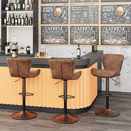 Keyluv Bar Stools Set Of 2 Adjustable Swivel Counter Height Barstools Bar Chairs With Backrest And Metal Frame Modern Pu Leather Barstool Chairs For Kitchen Bistro Pub, Retro Brown #TOP6