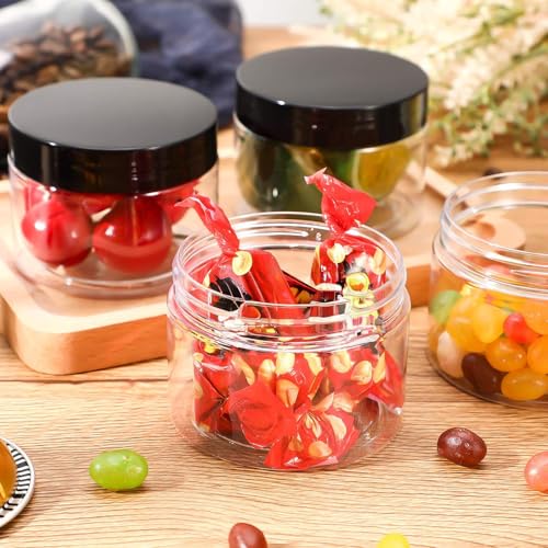 Image of Patelai 4 Pcs Plastic Jars Wide Mouth with Lids,6 Ounce,Black | Travel Size for Creams Oils, Clear Round Storage Cosmetics Containers, Leak Proof Screw on Lids for Makeup Beauty DIY