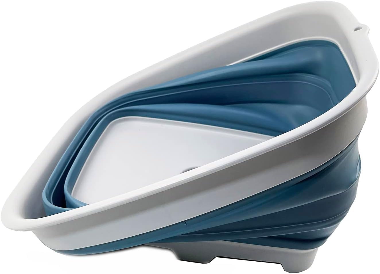 SAMMART 15L (3.9 Gallon) Collapsible Dishpan with Draining Plug-Foldable Washing Basin-Portable Dish Washing Tub - Camping & Space Saving Kitchen Storage Tray (Steel Blue + Dark Sea Green (Set of 2))