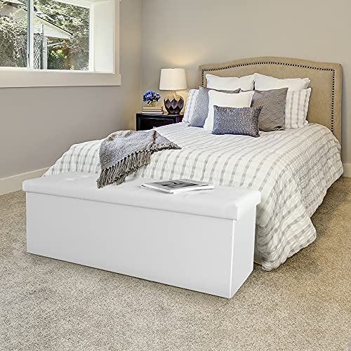 Camabel 43 Inch Folding Storage Ottoman Bench 120L Hold up 700lbs Ottoman with Storage Chest Foam Seat Padded Foot Rest Stool Faux Leather Bedroom Bench Coffee Table White by Camabel - Used condition - Image 4