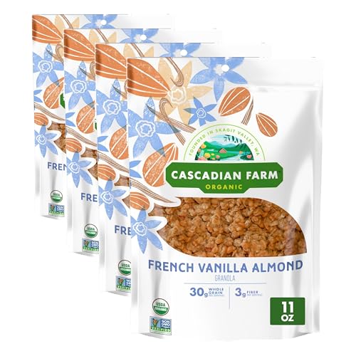 Image of Cascadian Farm Organic Granola, French Vanilla Almond Cereal, Resealable Pouch, 11 oz (Pack of 4)
