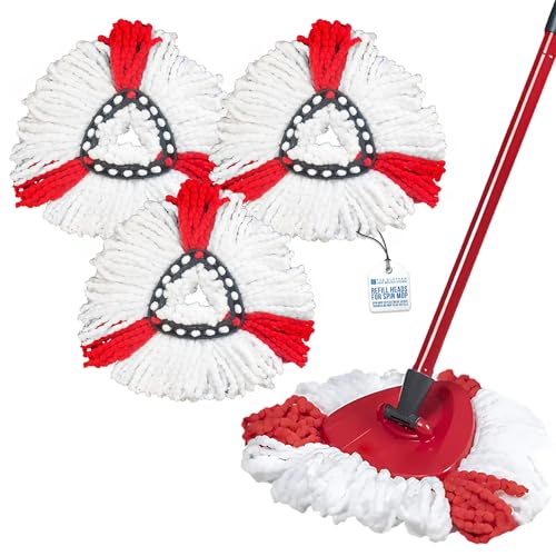 Spin Mop Heads - Compatible with Vileda Mop Head Replacement - Super Absorbent Fast Drying Triangular Design Floor Pads for Multi-Surface Cleaning - Pack of 3