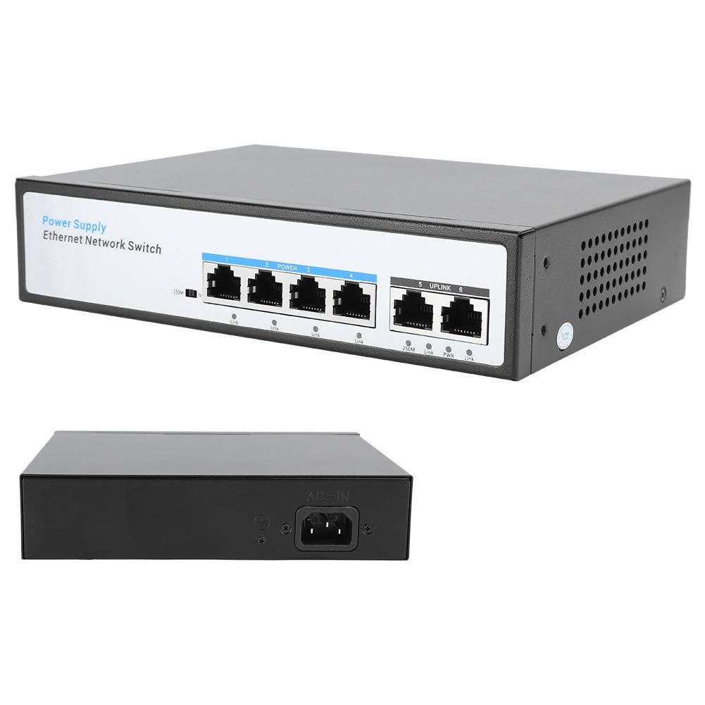 ASHATA Switch POE 6 Porte 100M, Alimentatore 26V, Spina UE, per