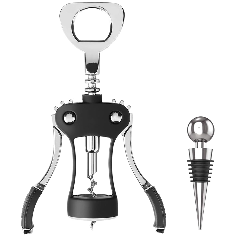 Armo® Corkscrew Wine Bottle Opener with Bottle Stopper Metal Wing Corkscrew Beer Cap Opener