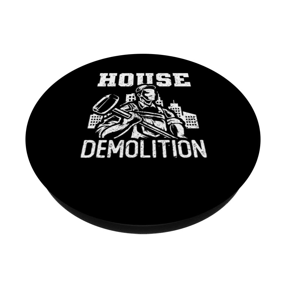 House Demolition Sledgehammer Wrecked House Demolition Day PopSockets Swappable PopGrip, Black - Image 2