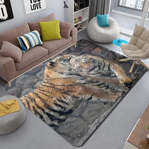 カーペット 1.5畳 シベリアトラ ラグ 滑り止 ラグマッ 動物 絨毯 160x230 ラグパッド め付 敷き詰めカーペット マイクロファイバー 防音 フローリング用カーペット オールシーズン 床暖房対応 - PM1372