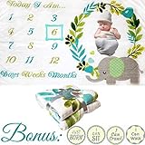 Baby Monthly Milestone Blanket - Photography Photo Props with Travel Diaper Bag for Boy Girl Shower Gift Elephant Newborn Infant Baby Swaddling Month Stickers
