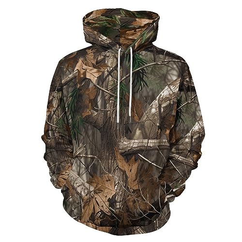 KAFFUL Felpa con cappuccio da uomo classica da caccia mimetica, felpa con cappuccio in pile, Caccia Camo, Medium
