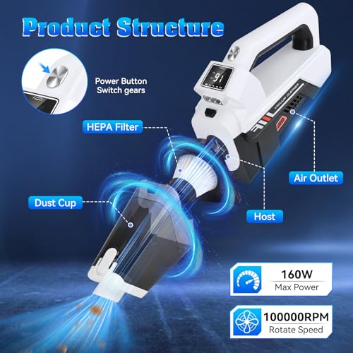 Tiazhan Handheld Vacuum Cleaner, 16000PA Powerful Suction Portable Lightweight Car Vacuum Cleaner Cordless, Rechargeable Battery Quick Charge Cleaner For Home, Car, Carpet Stairs, Pet Hair Cleaning - 4